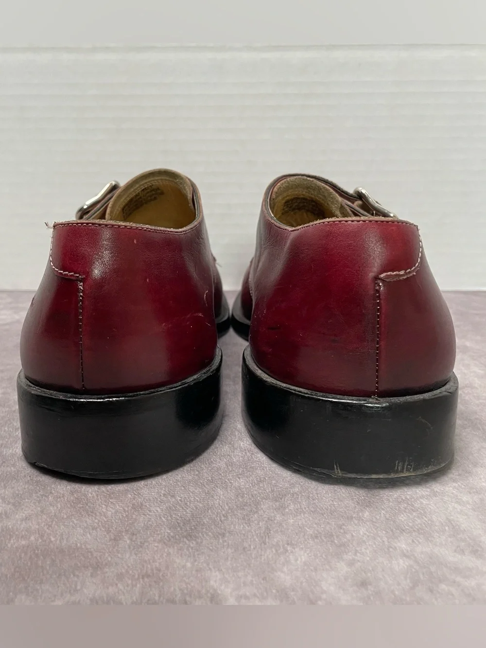 Brass Boot Dress Shoes Mens 8.5 M Burgundy Single Monk Strap Wingtip Shoes